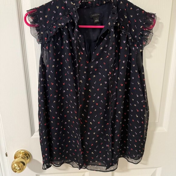 Vintage Ann Taylor Ruffled Tie Front white floral in size S - Picture 1 of 5